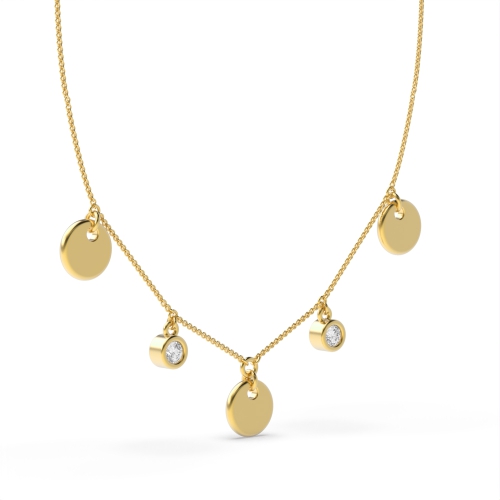 Bezel Setting Round Yellow Gold Plain disc and solitare Designer Pendant Necklaces
