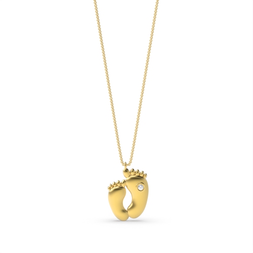 Bezel Setting Round Yellow Gold Baby feet Pendant Necklaces