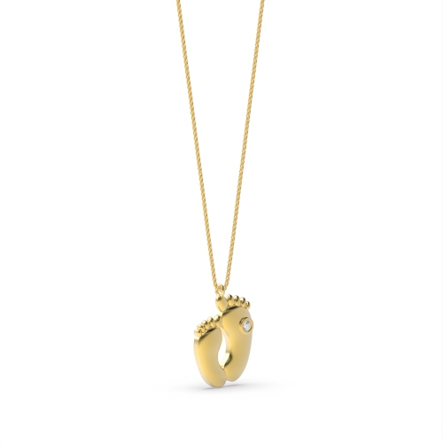 Bezel Setting Round Yellow Gold Baby feet Pendant Necklaces