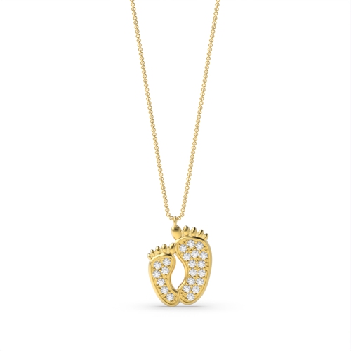 Pave Setting Round Yellow Gold Babies feet Pendant Necklaces