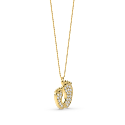 Pave Setting Round Yellow Gold Babies feet Pendant Necklaces