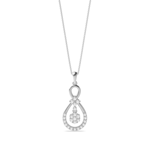 4 Prong Round Silver Tear drop Pendant Necklaces