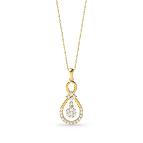 4 Prong Round Yellow Gold Tear drop Pendant Necklaces