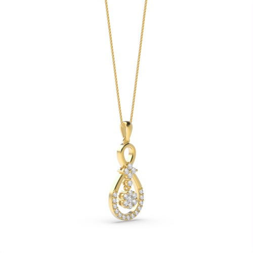 4 Prong Round Yellow Gold Tear drop Pendant Necklaces