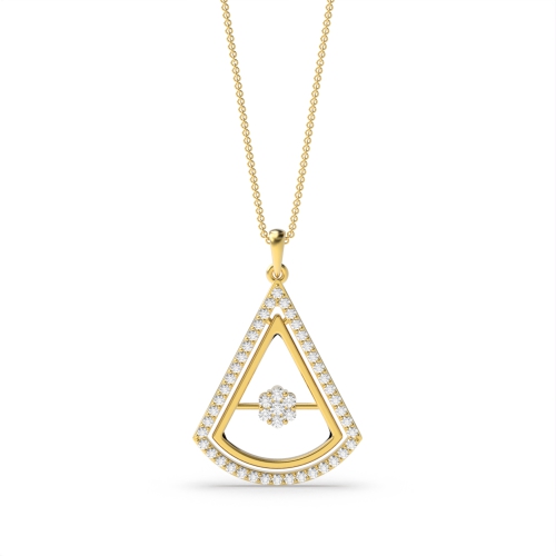 4 Prong Round Yellow Gold Triangle style Pendant Necklaces