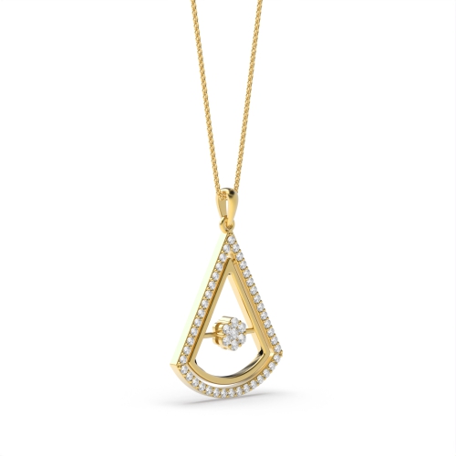 4 Prong Round Yellow Gold Triangle style Pendant Necklaces