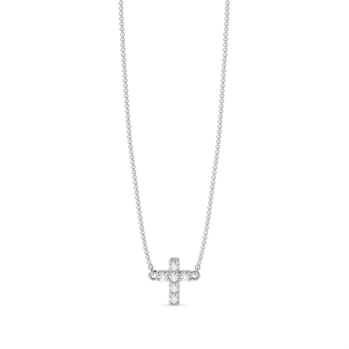4 Prong Round White Gold Cross Pendant Necklaces