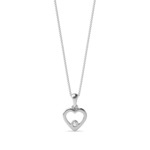 Bezel Setting Round Silver Heart Pendant Necklace