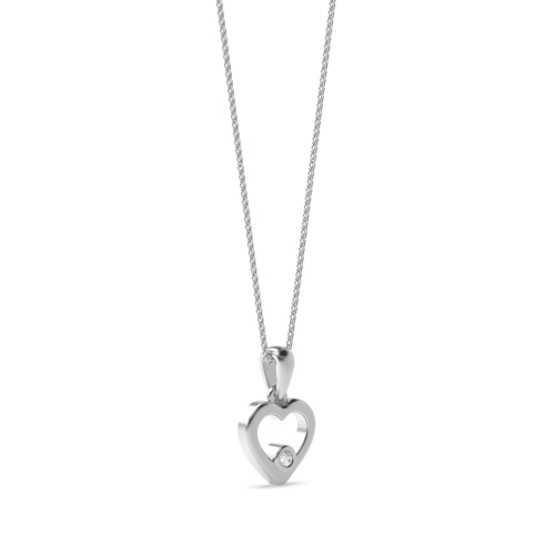 Bezel Setting Round Silver Heart Pendant Necklace