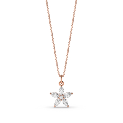 3 Prong Marquise Rose Gold Flower Pendant Necklaces