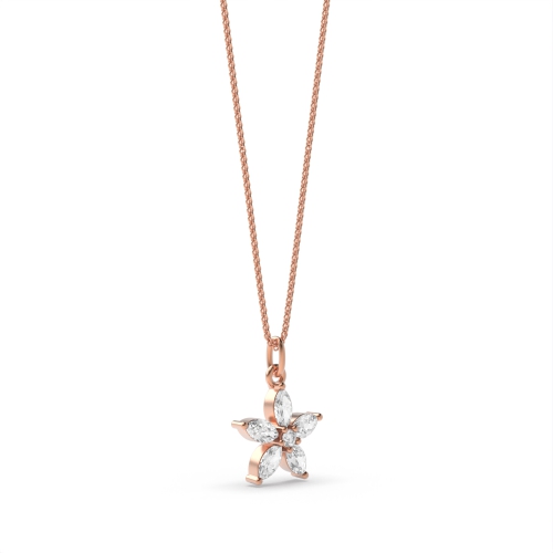 3 Prong Marquise Rose Gold Flower Pendant Necklaces