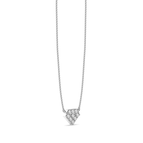 Pave Setting Round Silver Diamond shaped Pendant Necklaces