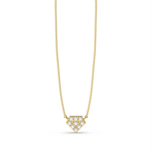 Pave Setting Round Yellow Gold Diamond shaped Pendant Necklaces