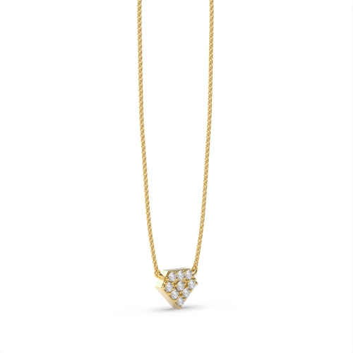 Pave Setting Round Yellow Gold Diamond shaped Pendant Necklaces