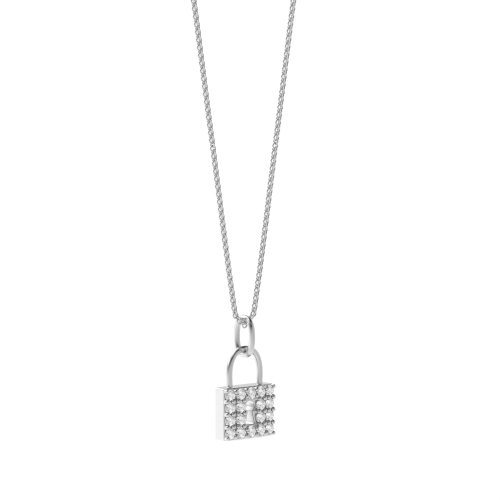 Pave Setting Round Silver Lock Pendant Necklaces