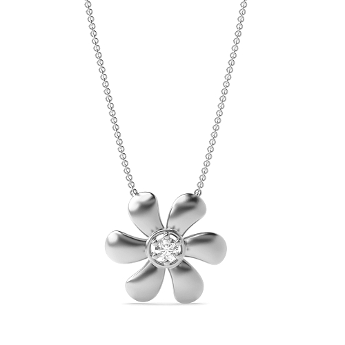 4 Prong Round Flower with petals Lab Grown Diamond Pendant Necklaces