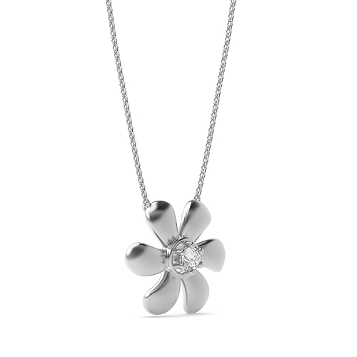 4 Prong Round Flower with petals Lab Grown Diamond Pendant Necklaces