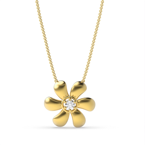 4 Prong Round Yellow Gold Flower with petals Pendant Necklaces