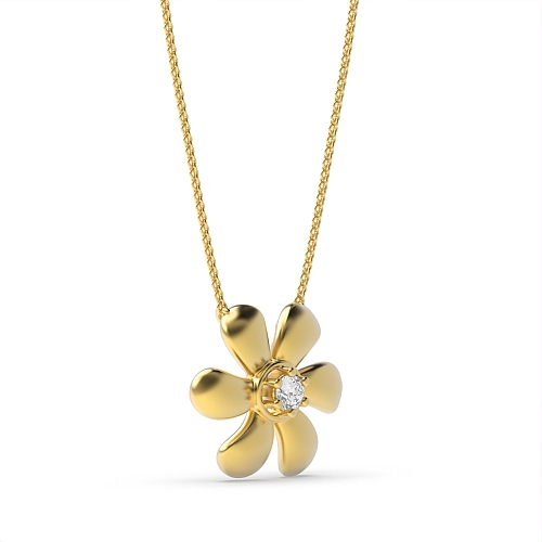 4 Prong Round Yellow Gold Flower with petals Pendant Necklaces