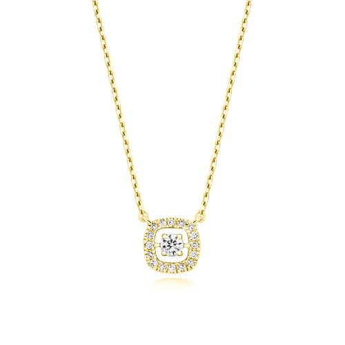 4 Prong Round Yellow Gold Spark stud Pendant Necklaces