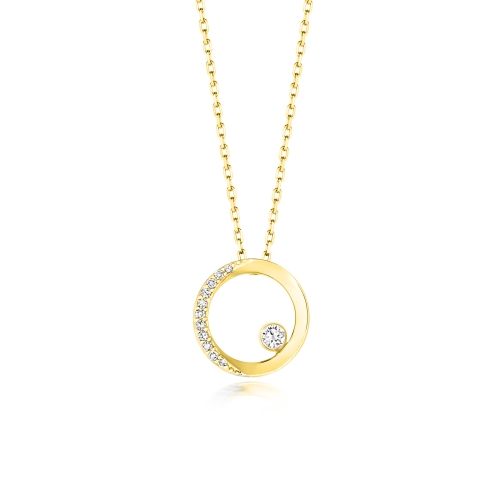 Bezel Setting Round Yellow Gold Designer beam Pendant Necklaces