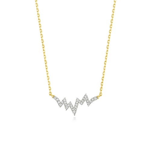 4 Prong Round Yellow Gold Heartbeat Pendant Necklaces