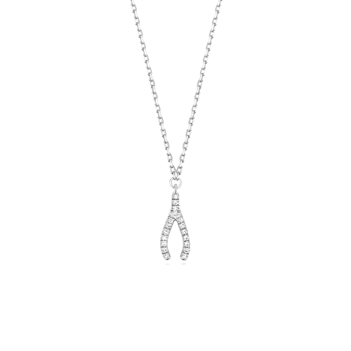 Prong Setting Wishbone Styled Round Diamond Necklace Pendant