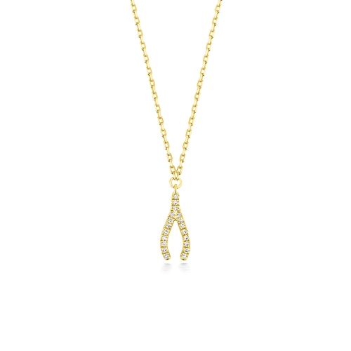 4 Prong Round Yellow Gold Wishbone Pendant Necklaces