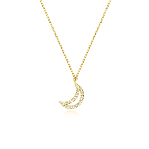 4 Prong Round Yellow Gold Half moon shaped Pendant Necklaces