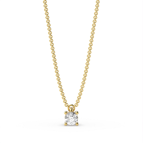 4 Prong Round Yellow Gold Small Pendant Necklaces