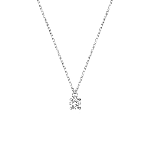 4 Prong Round Silver Shimmer Pendant Necklaces