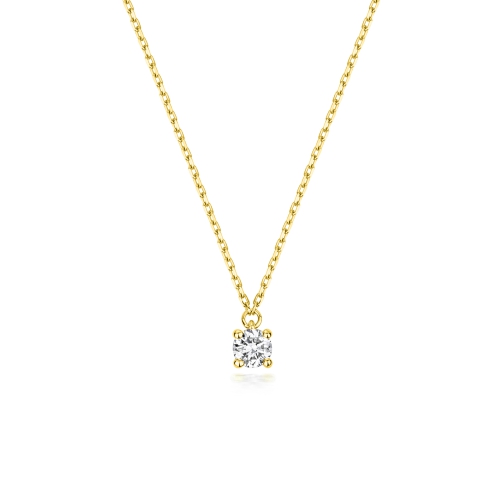 4 Prong Round Yellow Gold Shimmer Pendant Necklaces