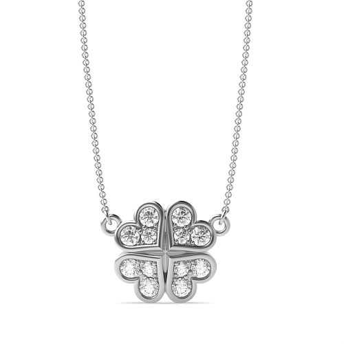 Pave Setting Round Four heart clover Naturally Mined Diamond Pendant Necklaces