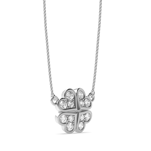 Pave Setting Round Four heart clover Naturally Mined Diamond Pendant Necklaces