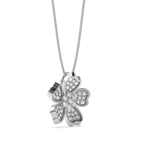 Pave Setting Round Flower with petals accented Pendant Necklaces