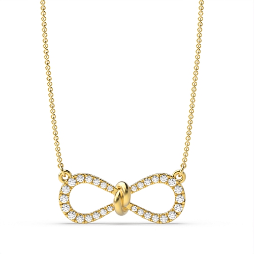 4 Prong Round Yellow Gold Bow love knot Pendant Necklaces
