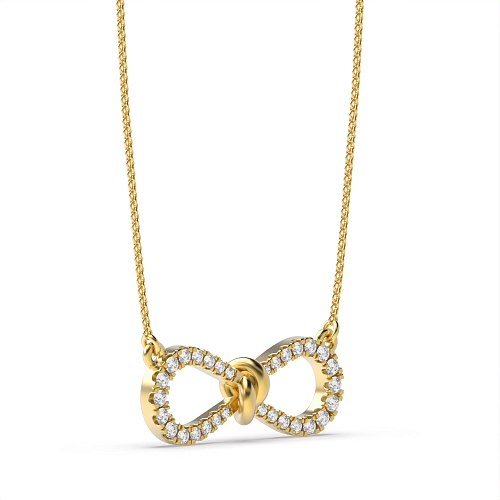 4 Prong Round Yellow Gold Bow love knot Pendant Necklaces