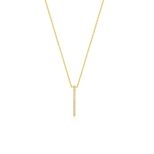Pave Setting Round Yellow Gold Vertical bar Pendant Necklaces