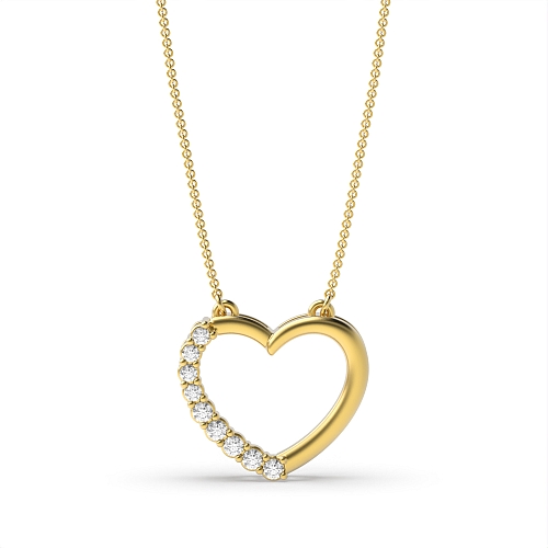 4 Prong Round Yellow Gold Half set Pendant Necklaces