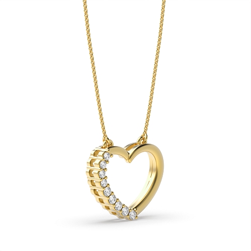 4 Prong Round Yellow Gold Half set Pendant Necklaces