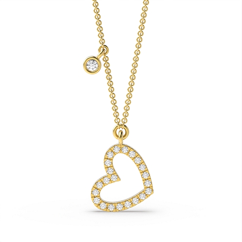 4 Prong Round Yellow Gold Heart shaped Pendant Necklaces
