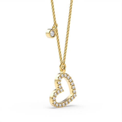 4 Prong Round Yellow Gold Heart shaped Pendant Necklaces