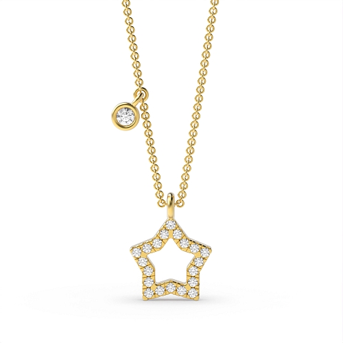 Bezel Setting Round Yellow Gold Star d Pendant Necklaces