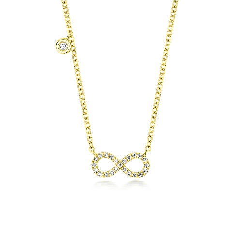 Bezel Setting Round Yellow Gold Infinity Pendant Necklaces