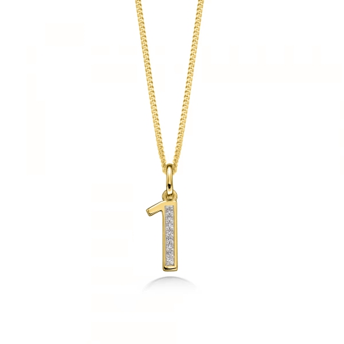 Pave Setting Round Yellow Gold Number 1 Pendant Necklaces