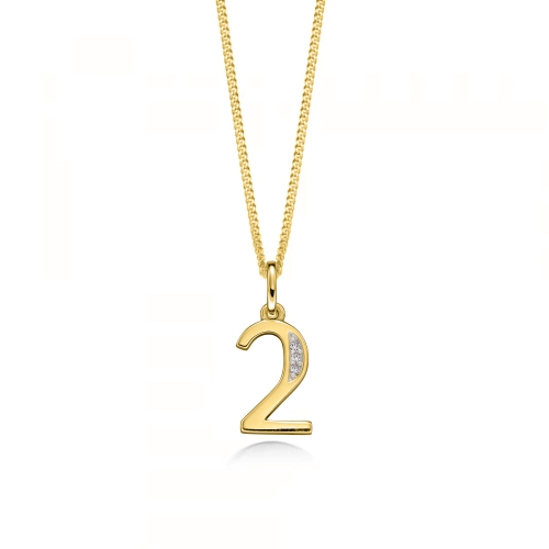 Pave Setting Round Yellow Gold Number 2 Pendant Necklaces