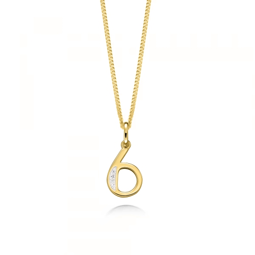 Pave Setting Round Yellow Gold Number 6 Pendant Necklaces