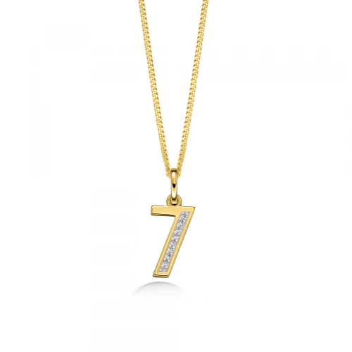 Pave Setting Round Yellow Gold Number 7 Pendant Necklaces