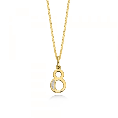 Pave Setting Round Yellow Gold Number 8 Pendant Necklaces