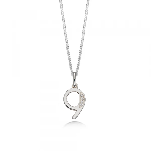 Pave Setting Round 9 Number Pendant Necklaces